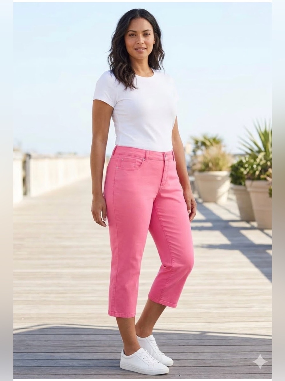 Charter Club y2K Bristol Tummy Control Pink Capri Cropped Jeans Size 12